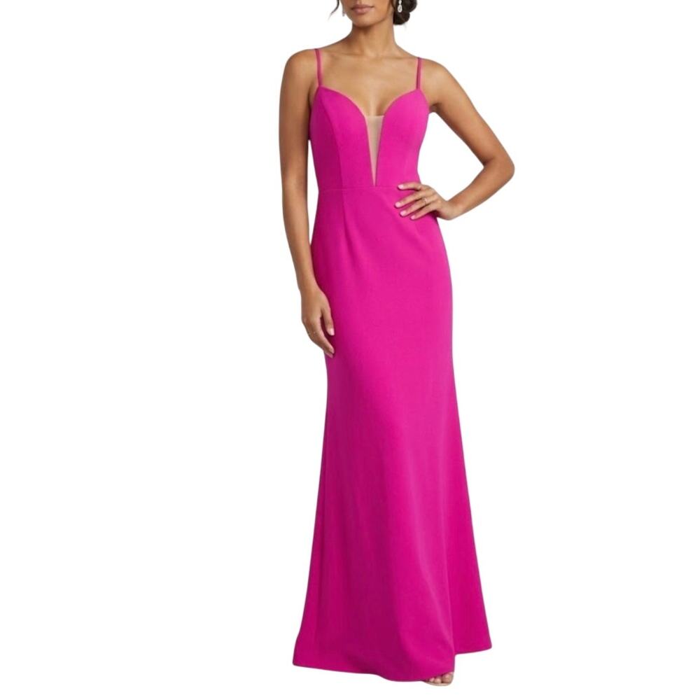 AQUA Pink Evening Gown Backless V-Neck Colorful Long A-Line Formal Dress Size 4